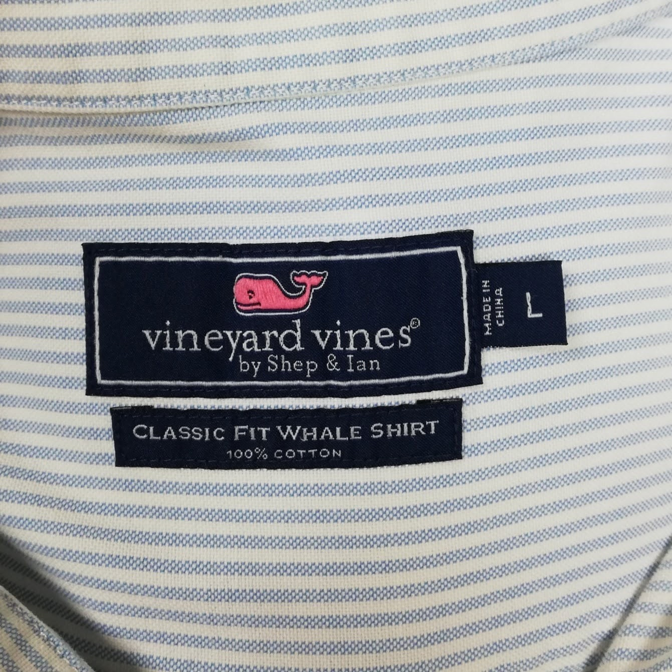 Camisa de botones Vineyard Vines 🐳 Oxford de rayas en color celeste y blanco Talla L Entalle Clásico (ver descripción)