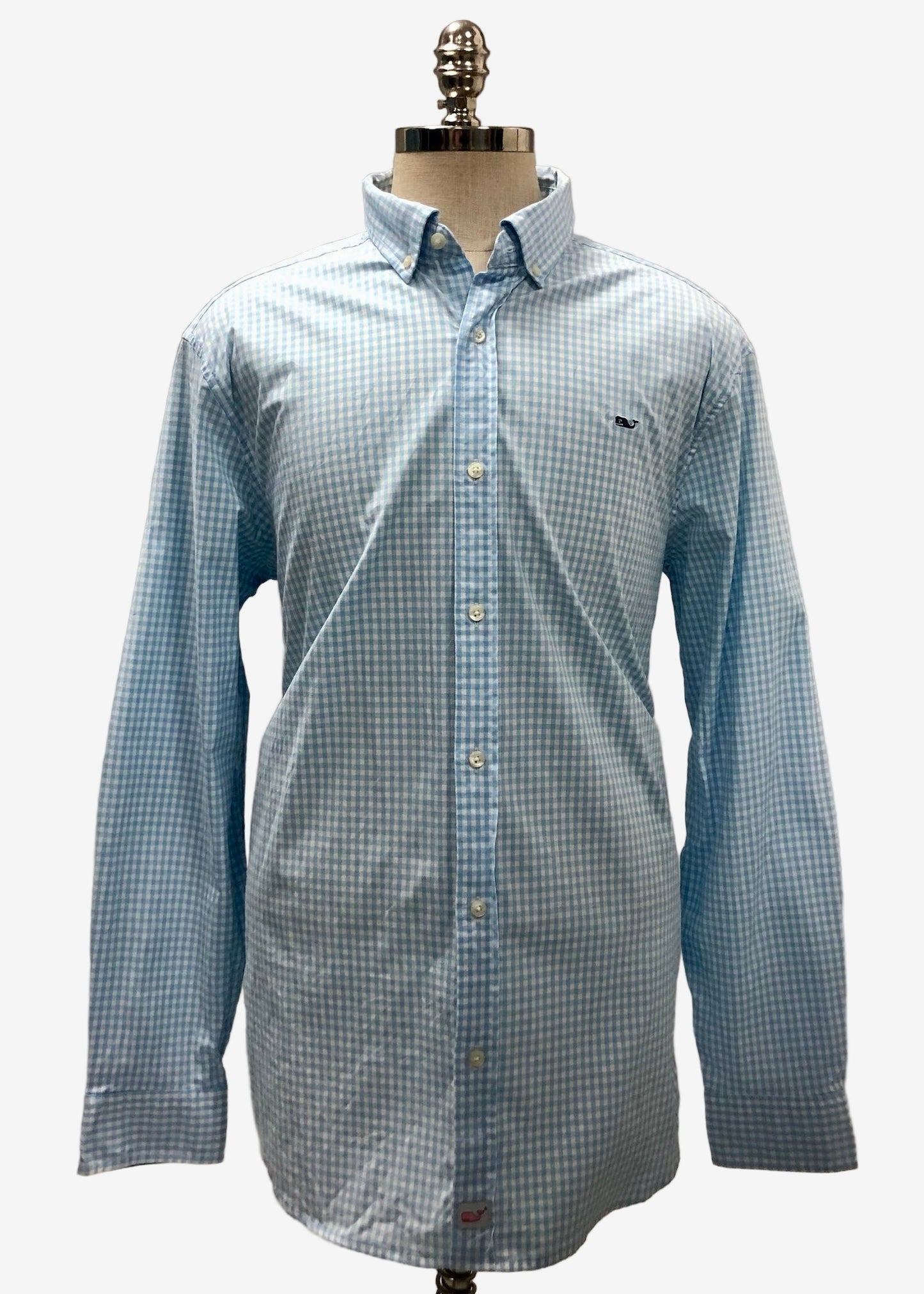 Camisa de botones Vineyard Vines 🐳 de cuadros gingham en color celeste y blanco Talla XL Entalle Clásico