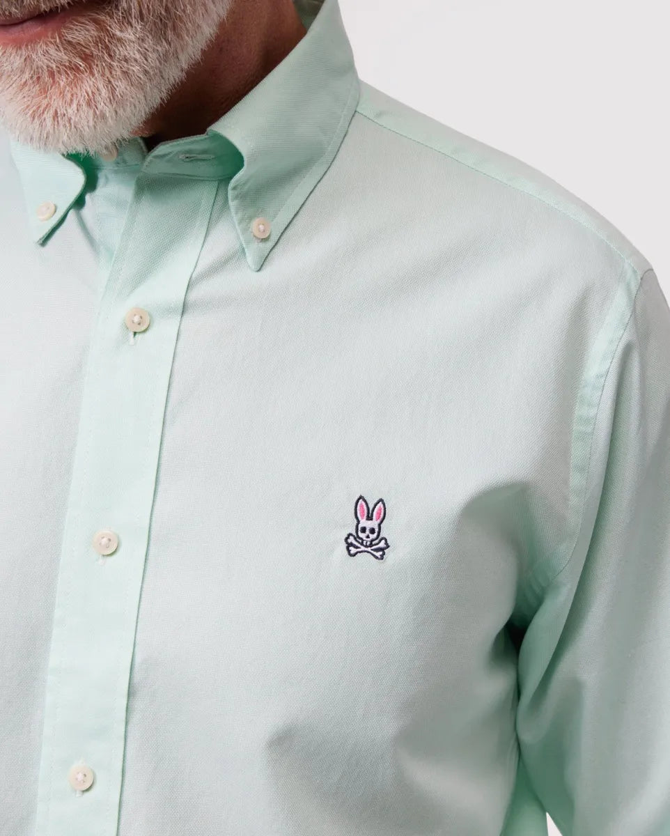 Camisa de botones Psycho Bunny 🐰  Oxford Color verde claro con logo tradicional Talla XL Entalle Regular