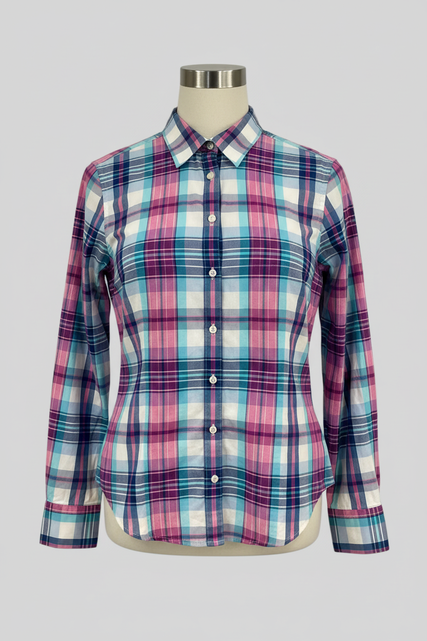 Camisa de mujer Brooks Brothers 🐑 de cuadros en color rosado, azul y blanco Talla M Entalle Regular