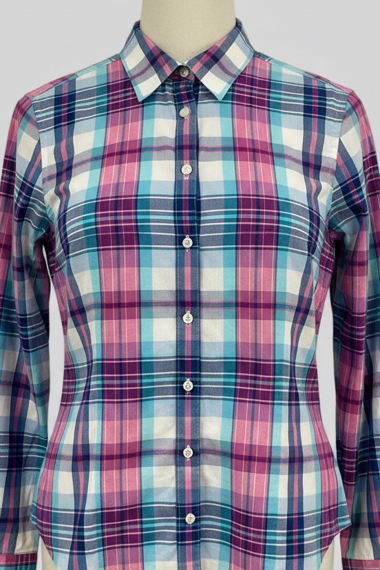 Camisa de mujer Brooks Brothers 🐑 de cuadros en color rosado, azul y blanco Talla M Entalle Regular