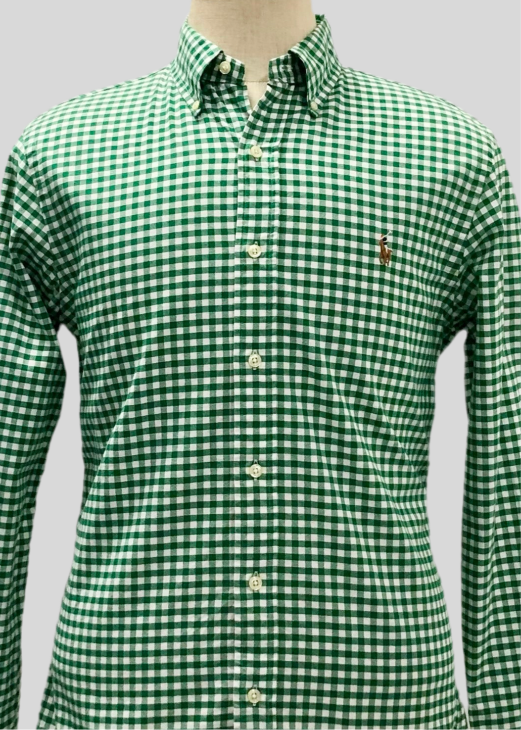 Camisa Polo Ralph Lauren 🏇🏼 Oxford con patron de cuadros gingham verde y blanco Talla M Entalle Slim Fit