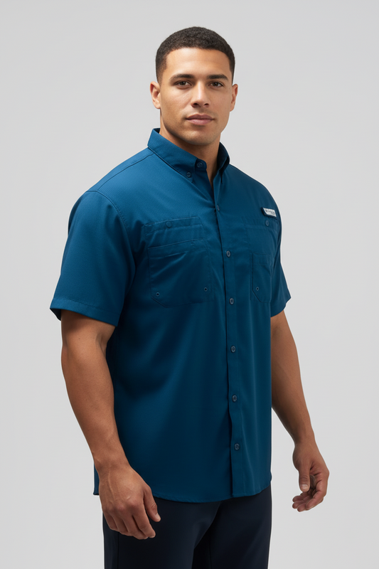 Camisa Columbia 🔹color azul navy con Omni Shade Manga corta Talla L