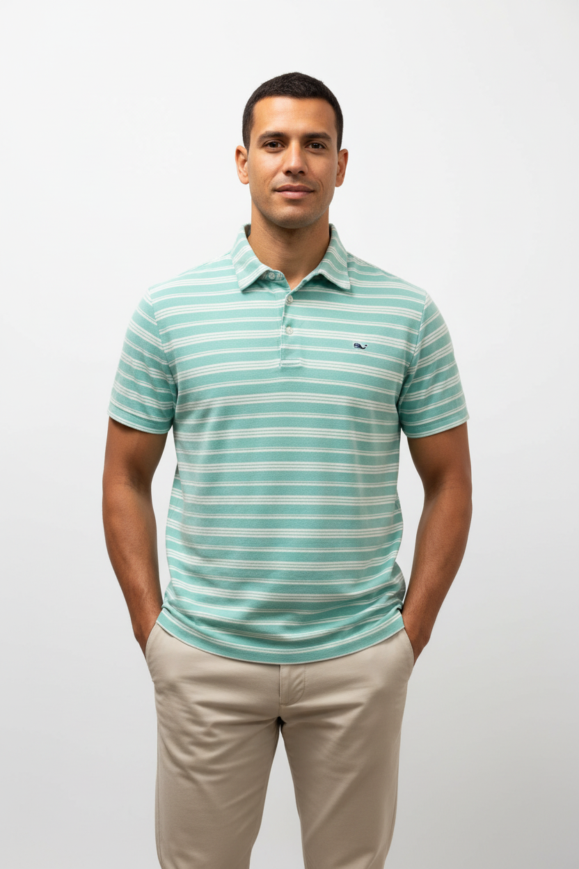 Camiseta Polo Vineyard Vines 🐳 con rayas en turquesa y blanco Talla M Entalle Regular