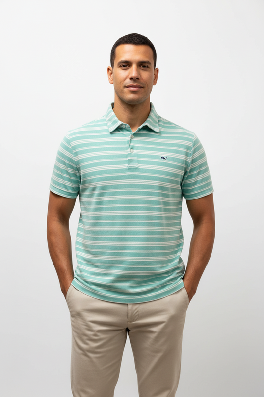 Camiseta Polo Vineyard Vines 🐳 con rayas en turquesa y blanco Talla M Entalle Regular