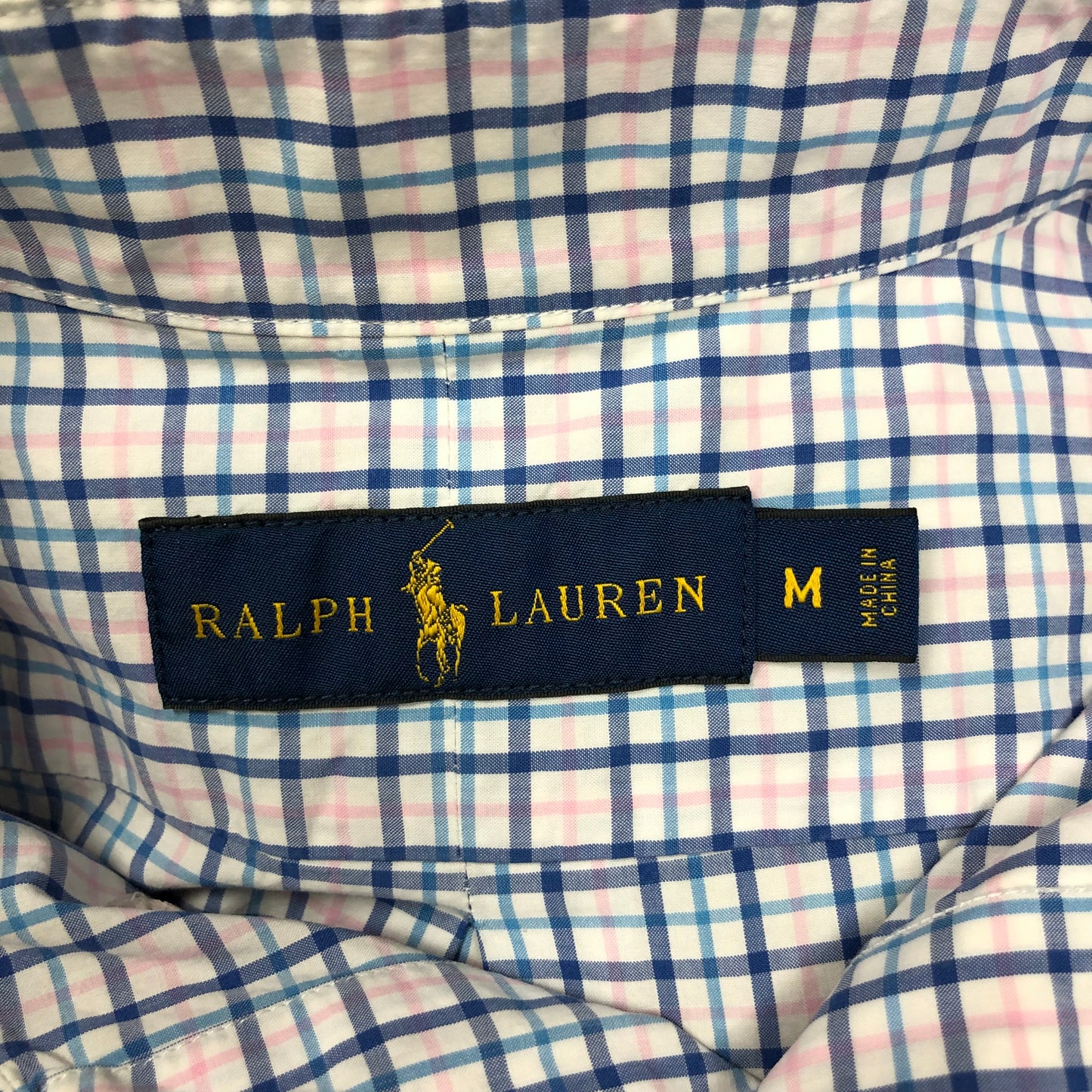 Camisa Polo Ralph Lauren 🏇🏼 color blanco con patrón de cuadros azul y rosado Talla M Entalle Regular