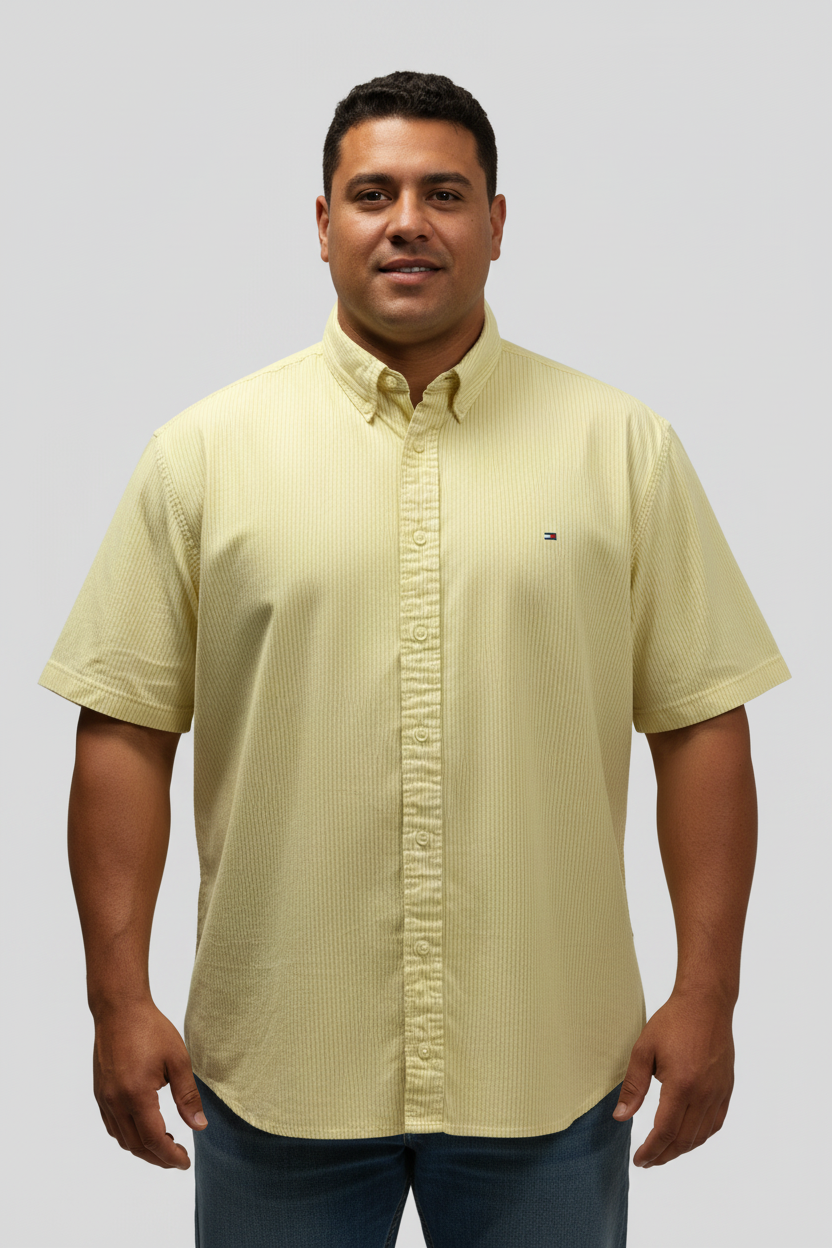 Camisa Tommy Hilfiger 🇺🇸 color Amarillo con patrón de rayas en color blanco Talla XXL Entalle Regular