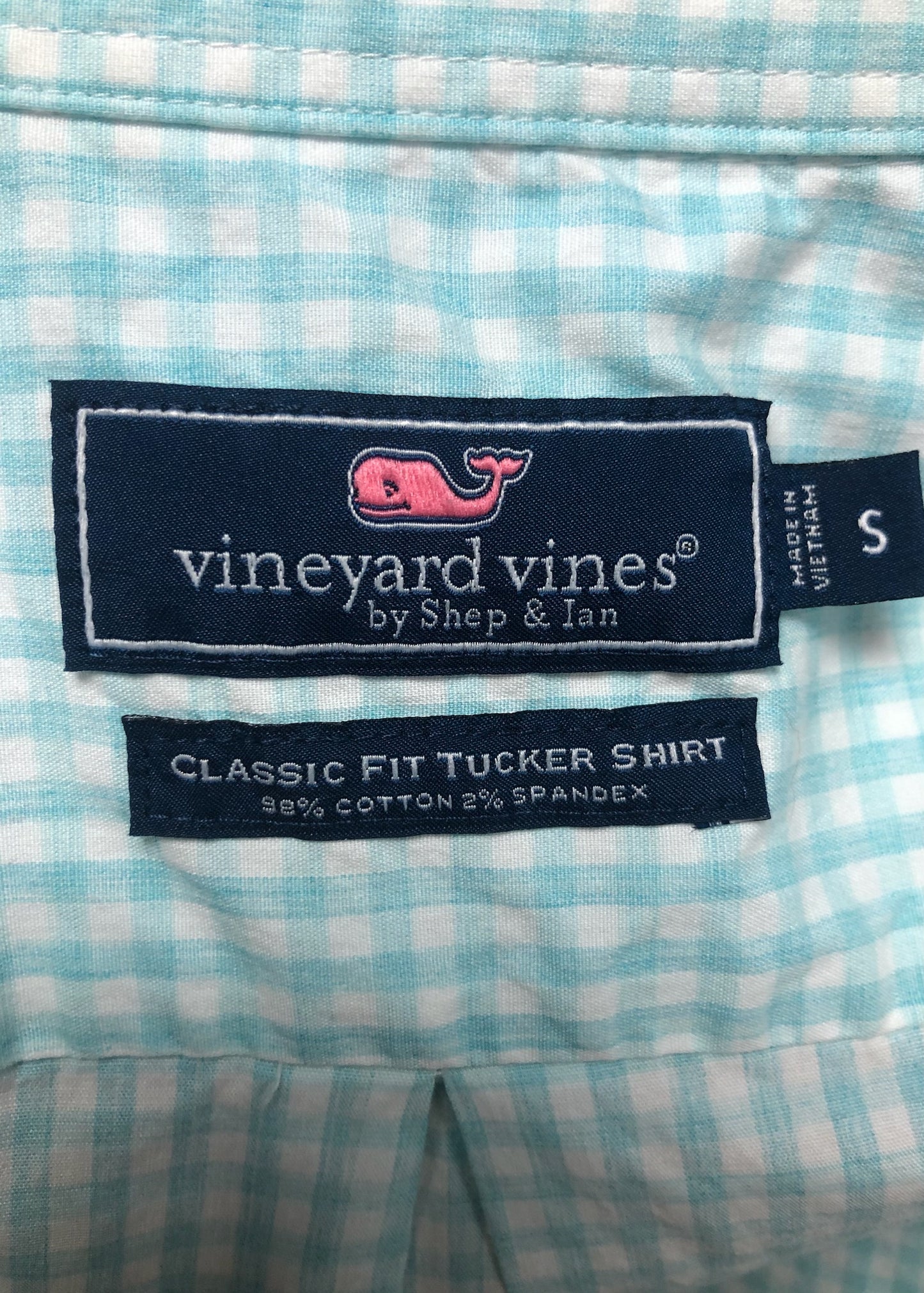 Camisa de botones Vineyard Vines 🐳 de cuadros gingham en color turquesa claro y blanco Talla S Entalle Clásico