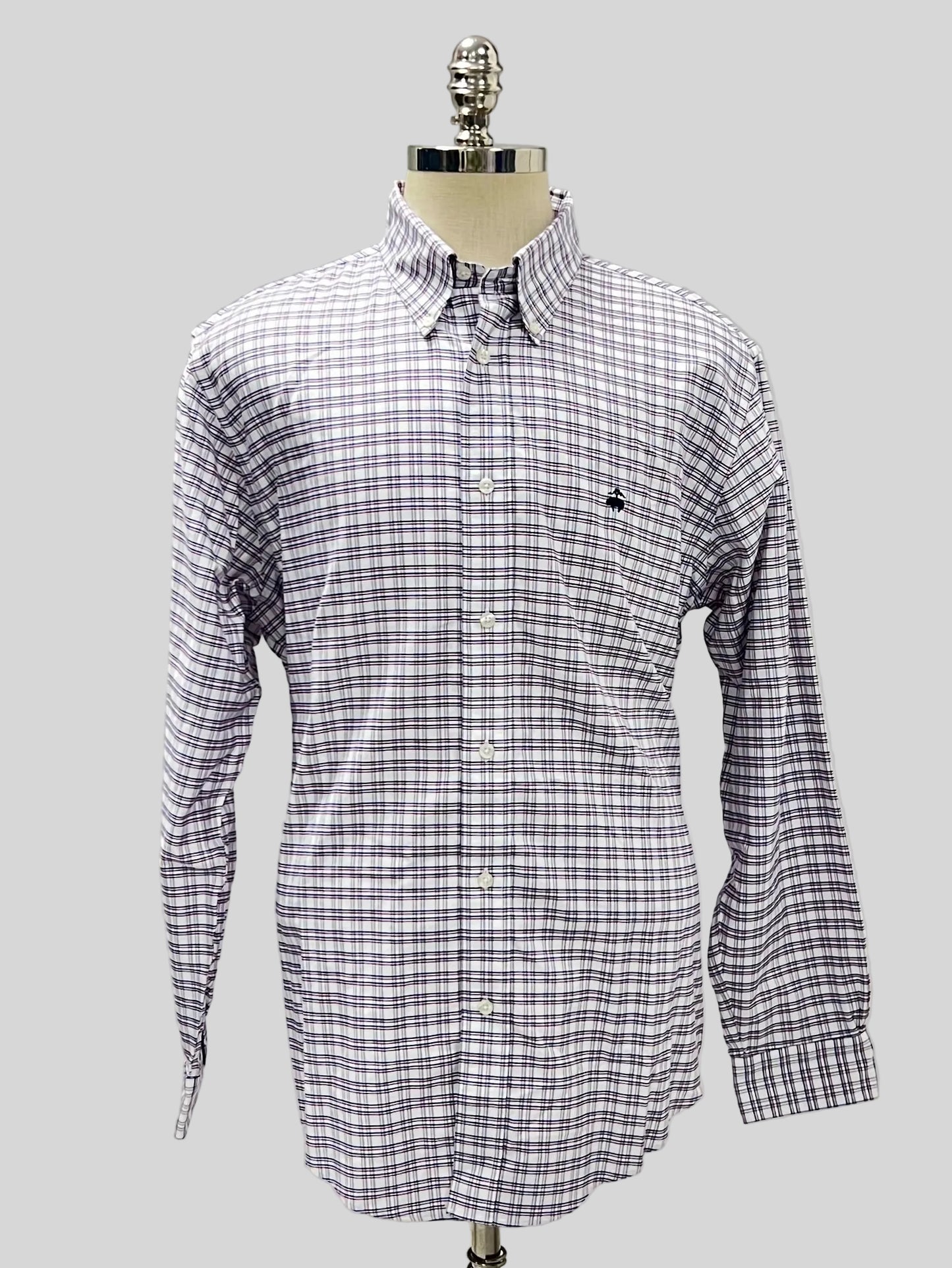 Camisa Brooks Brothers 🐑 color blanco de cuadros en azul navy y rojo Talla XL Entalle Regular