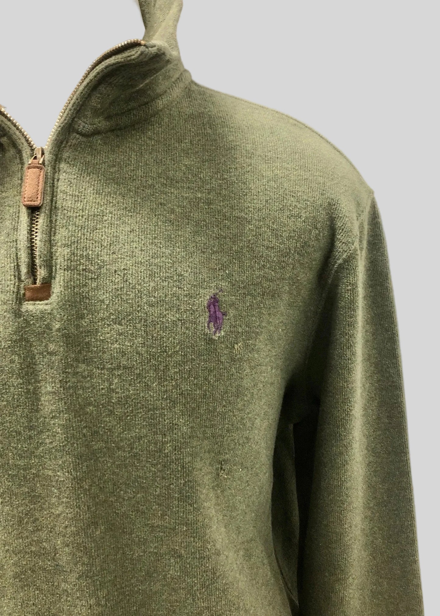 Sueter Jersey de botones Polo Ralph Lauren 🏇🏼 color verde oscuro con logo morado Talla XL