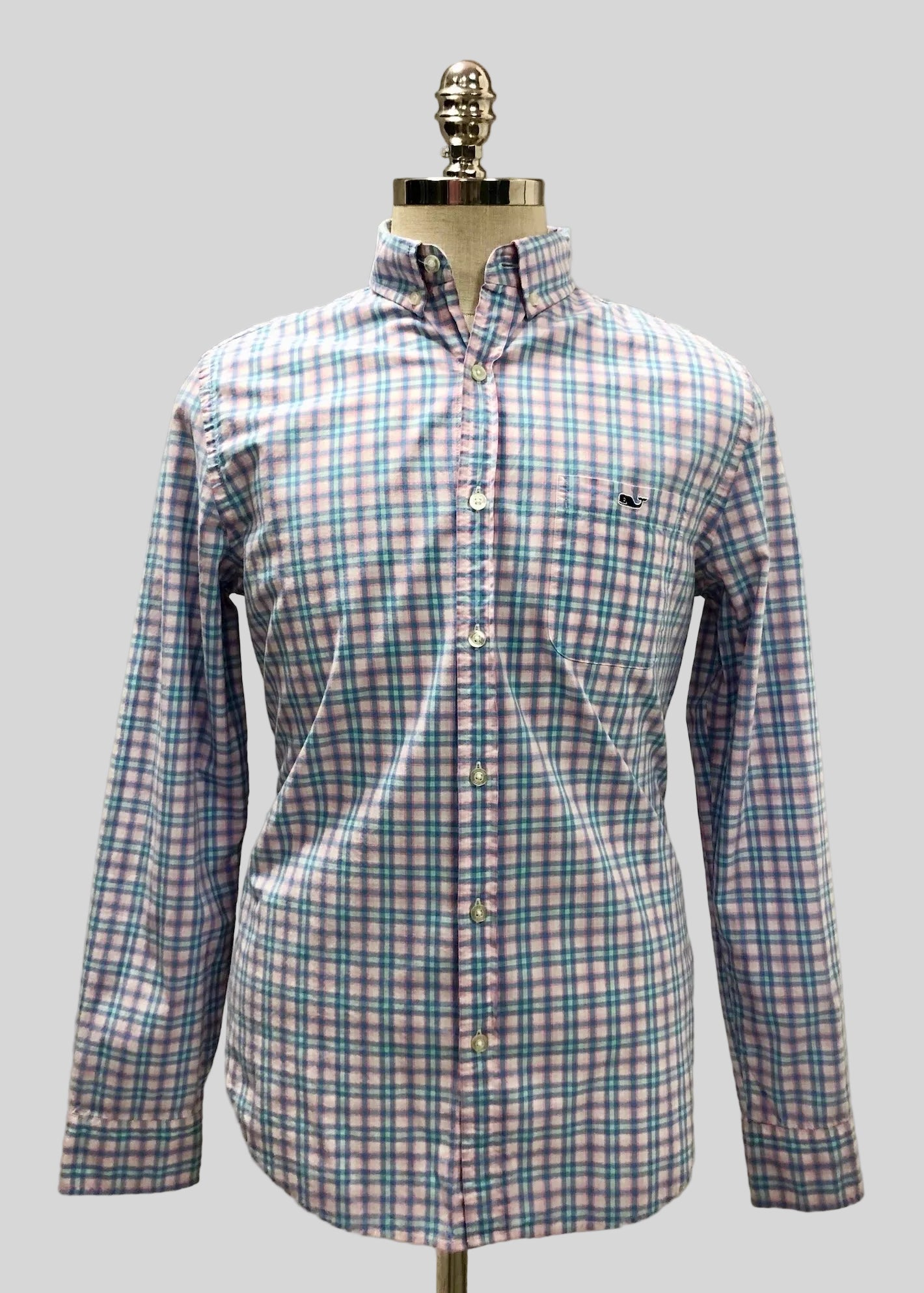 Camisa de botones Vineyard Vines 🐳 de cuadros en color azul, rosado y turquesa Talla M Entalle Slim Fit