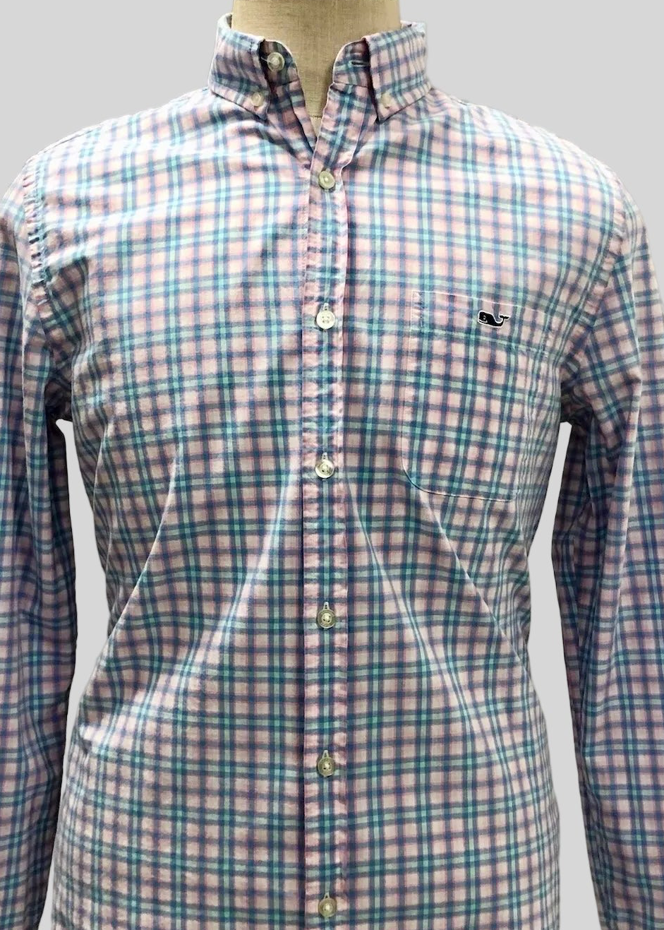 Camisa de botones Vineyard Vines 🐳 de cuadros en color azul, rosado y turquesa Talla M Entalle Slim Fit
