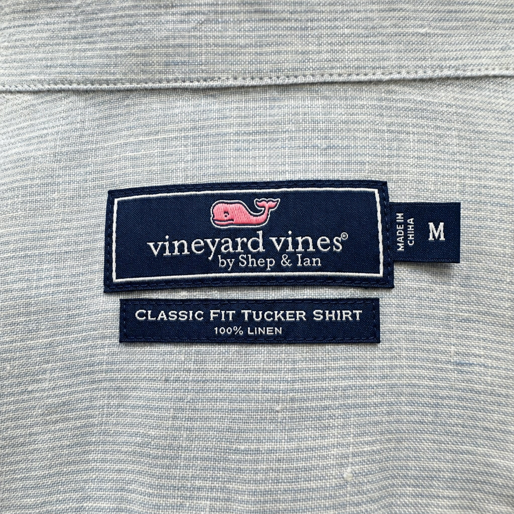 Camisa de botones Vineyard Vines 🐳 De lino con patrón de rayas en color celeste y blanco Talla M Entalle Clásico