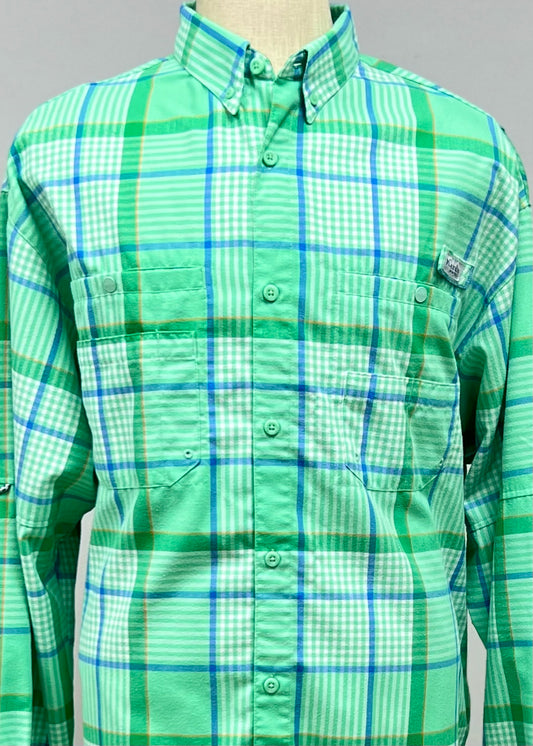 Camisa Columbia 🔹 Con patrón de cuadros en color verde, azul y blanco Talla XL