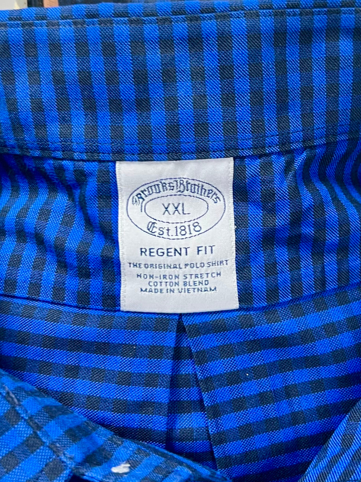 Camisa de botones Brooks Brothers 🐑 de cuadros gingham en azul y negro Talla XXL Entalle Regular