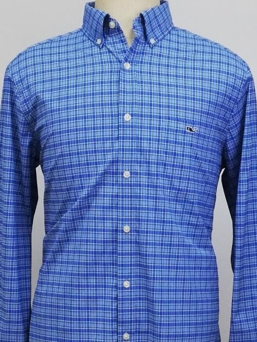 Camisa de botones Vineyard Vines 🐳 Performance con patrón de cuadros en color azul, celeste y blanco Talla L Entalle Regular