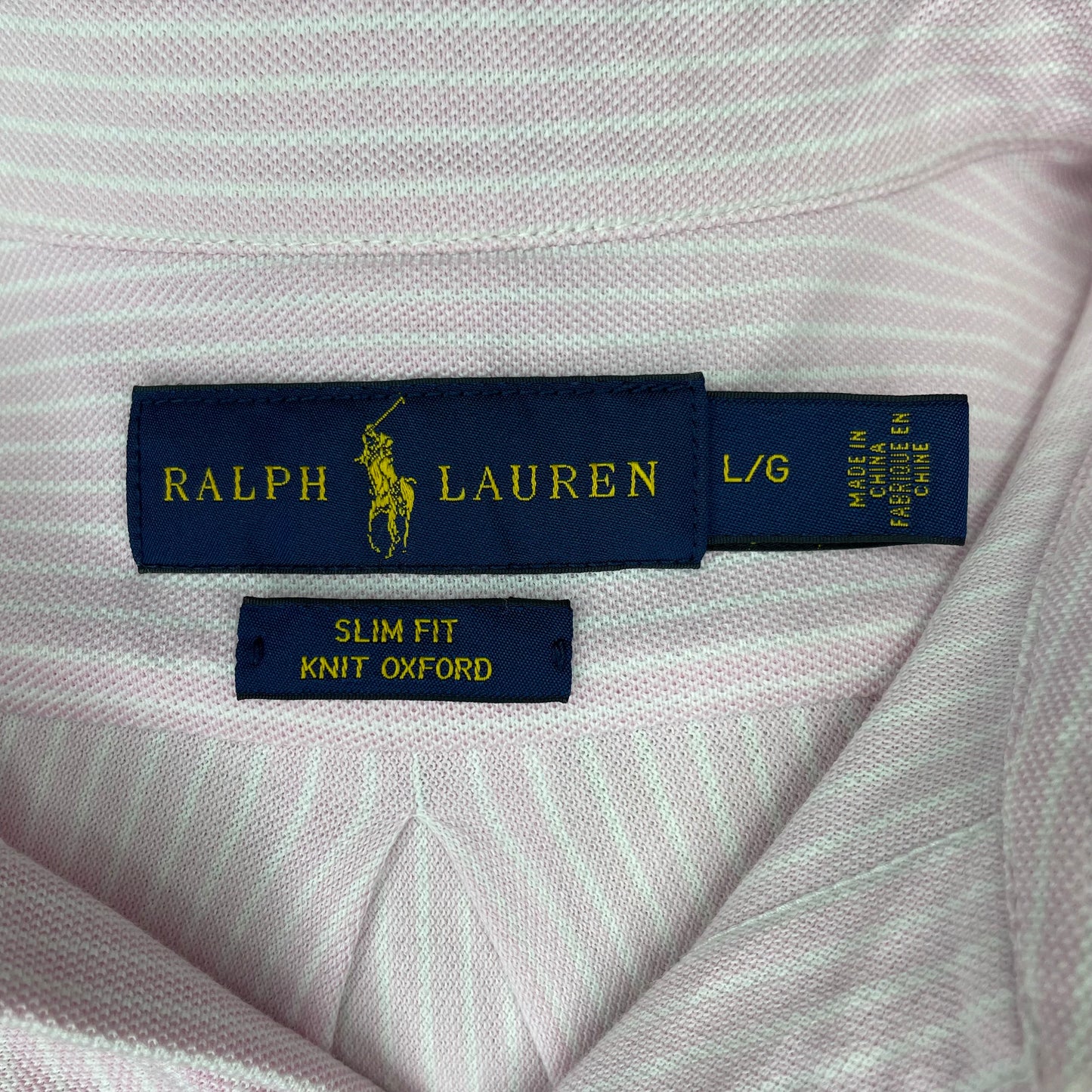 Camisa Polo Ralph Lauren 🏇🏼 Tela camiseta (Knit Oxford) con patrón de rayas en color rosado y blanco Talla L Entalle Slim Fit