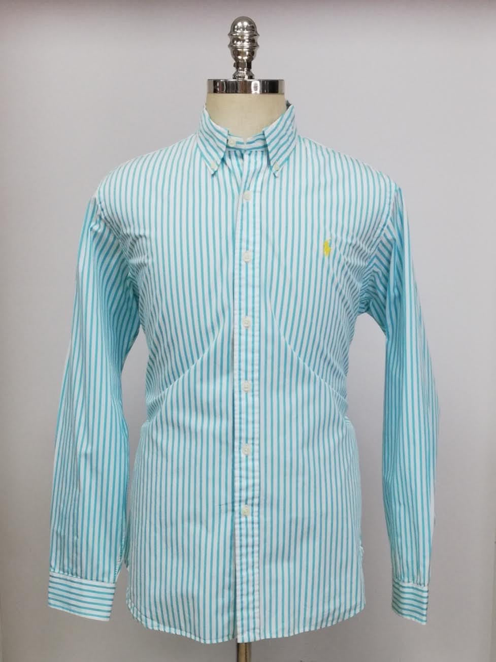 Camisa Polo Ralph Lauren 🏇🏼 Color blanco con patron de rayas en color turquesa Talla L Entalle Regular