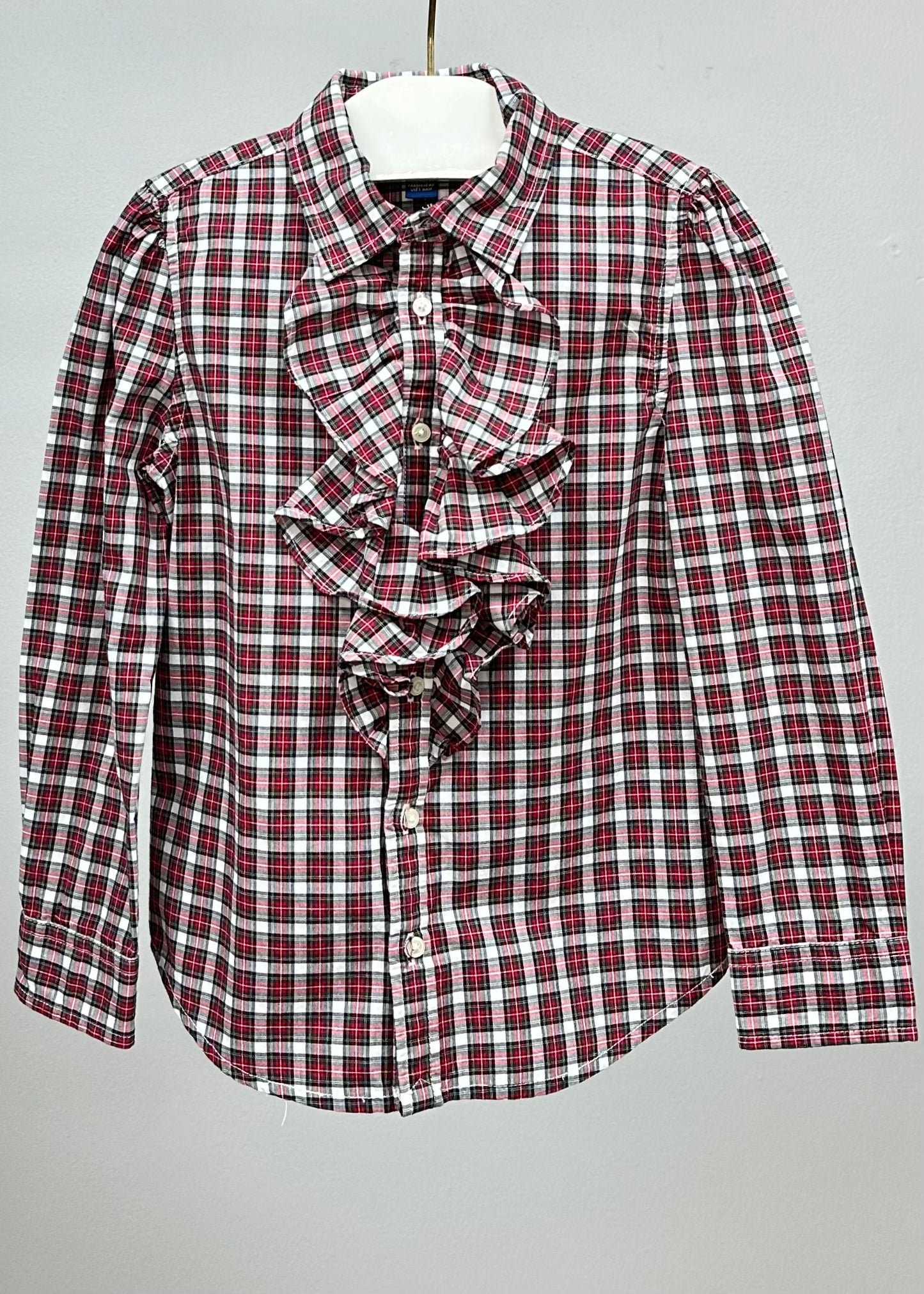 Camisa de niña Polo Ralph Lauren🏇 de cuadros color rojo verde y blanco con detalle de bolados al frente Talla 6