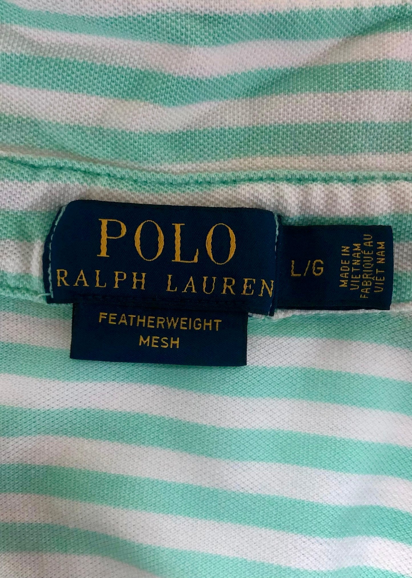 Camiseta Polo Ralph Lauren 🏇🏼 Featherweight Mesh De rayas en color turquesa y blanco Talla L Entalle Regular