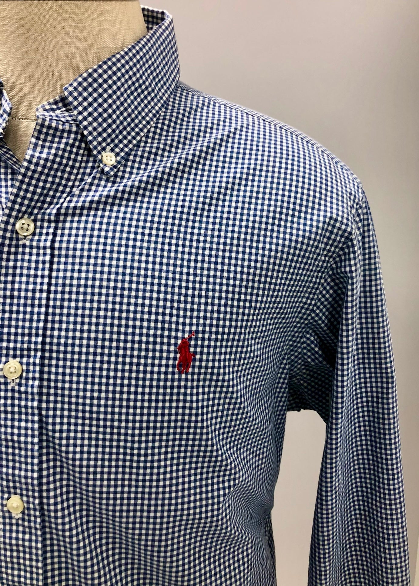 Camisa de botones Polo Ralph Lauren 🏇🏼 de cuadros gingham en color azul y blanco Talla L Entalle Regular (ver descripción)