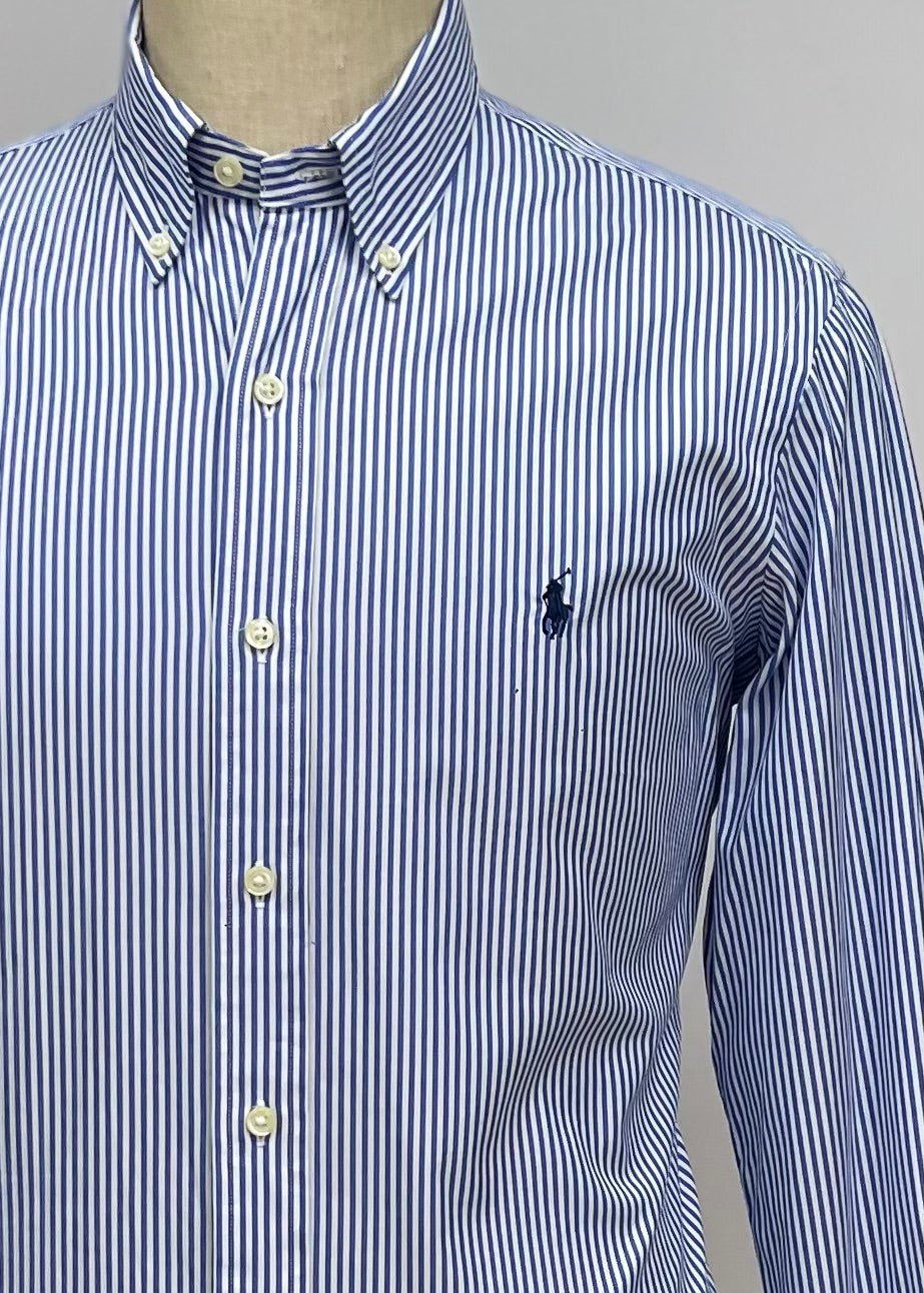 Camisa Polo Ralph Lauren 🏇🏼 con patrón de rayas en azul y blanco Talla M Entalle Regular