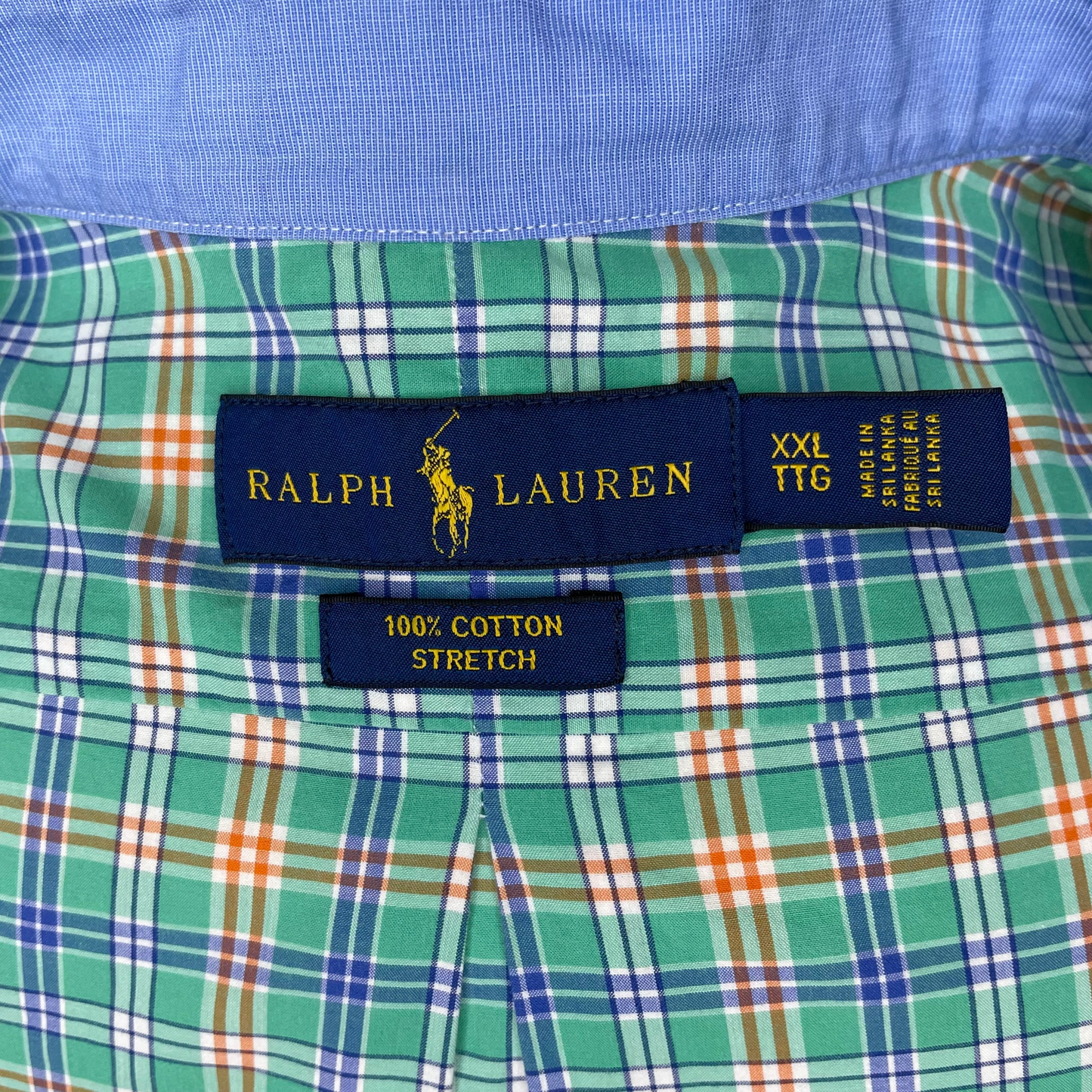 Camisa Polo Ralph Lauren 🏇🏼 color verde con cuadros naranja y azul Talla XL Entalle Regular