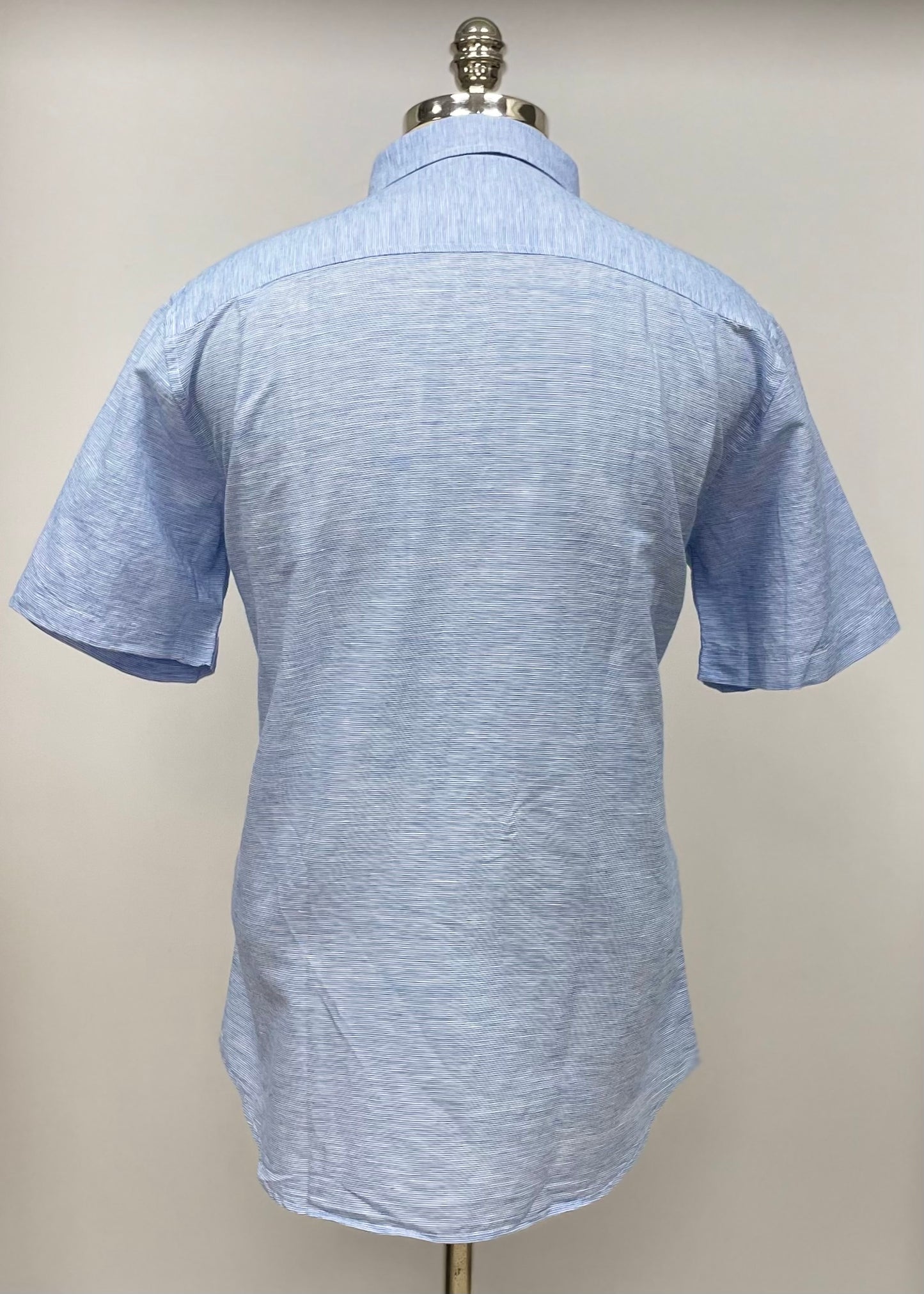 Camisa de botones Weatherproof con patron de rayas de lino color azul y blanco Talla L Entalle Regular