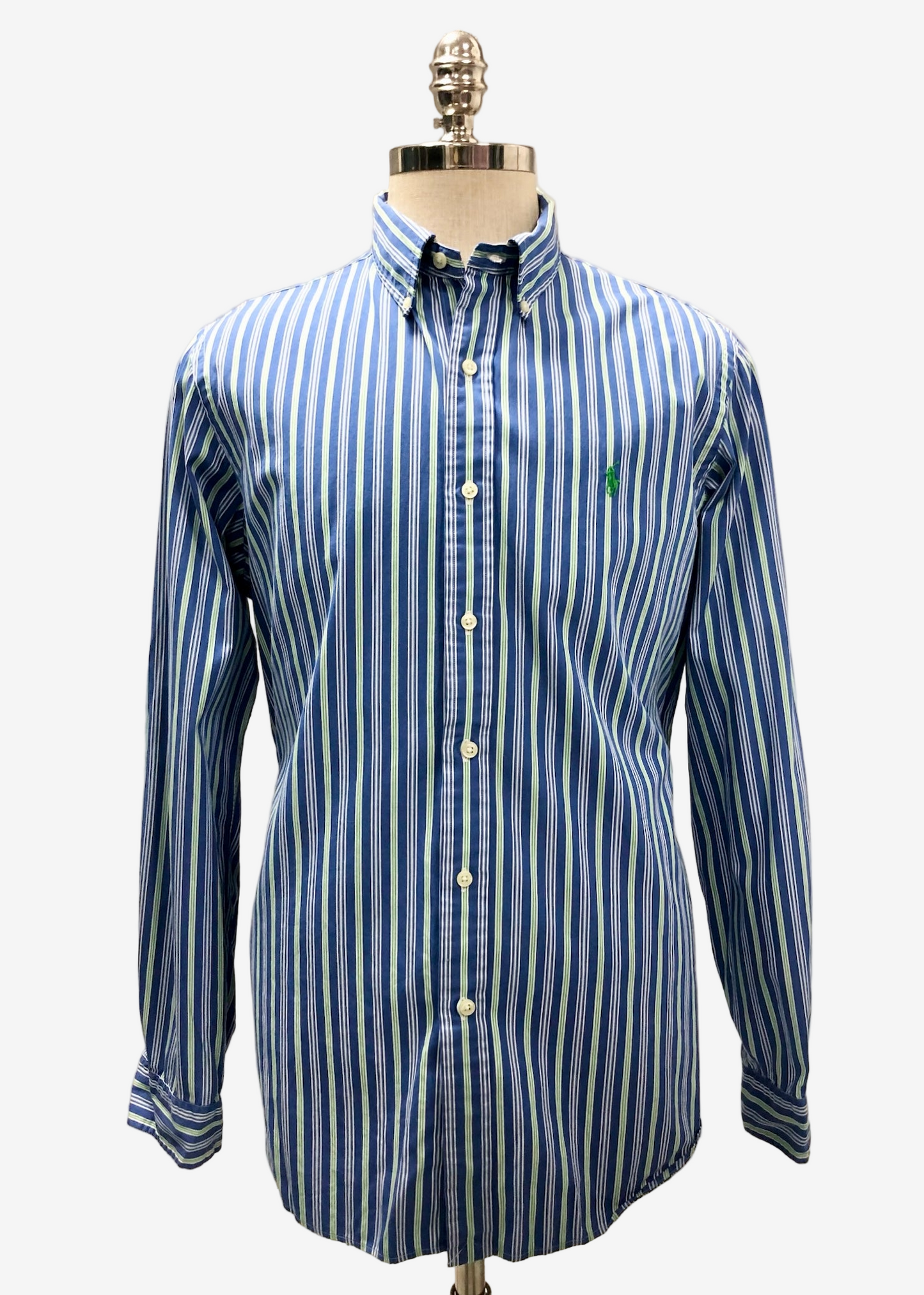 Camisa de botones Polo Ralph Lauren 🏇🏼 con patron de rayas en color azul, verde y blanco Talla L Entalle Regular