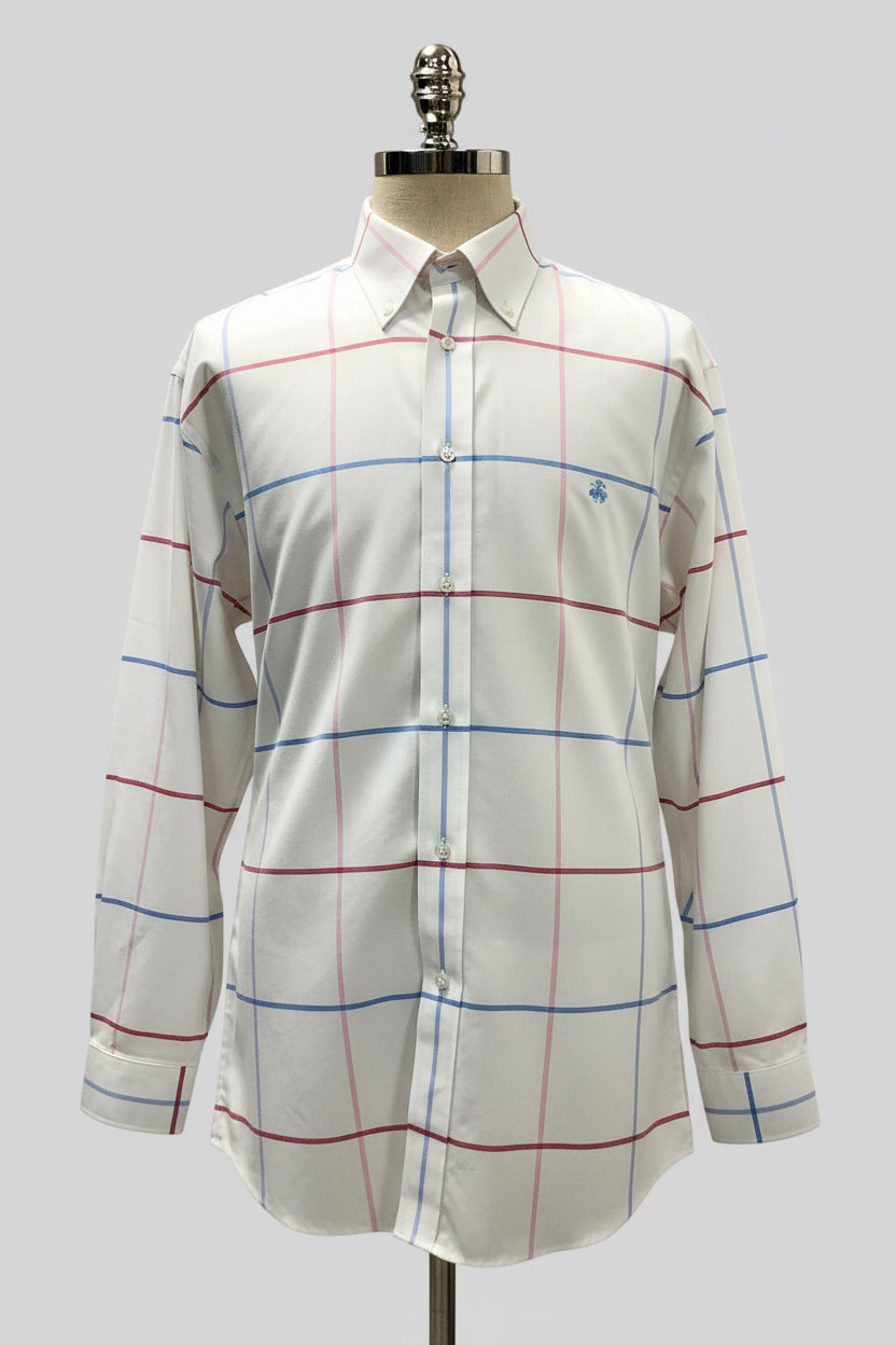Camisa Brooks Brothers 🐑 color blanco con cuadros tartán en rojo, rosado y celeste Talla XXL Entalle Regular