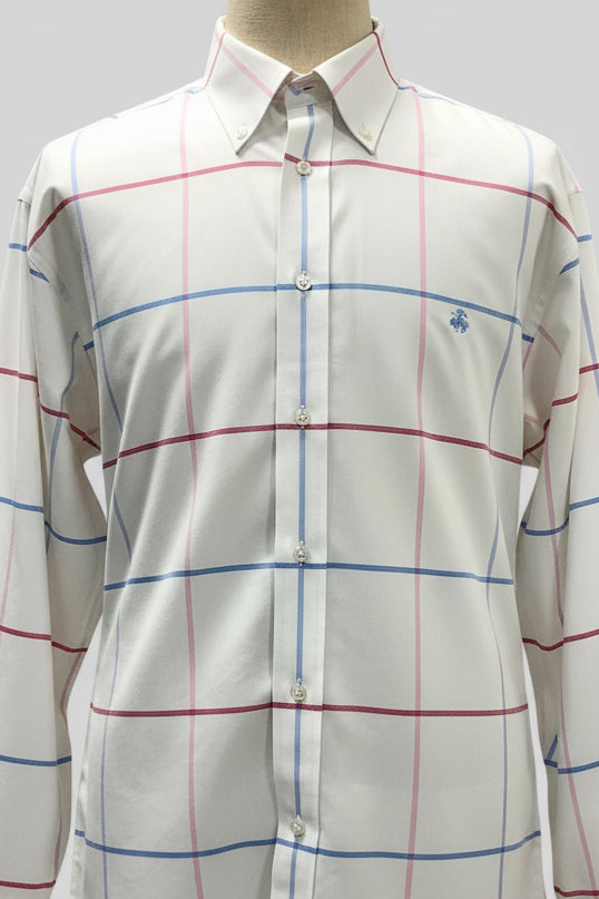 Camisa Brooks Brothers 🐑 color blanco con cuadros tartán en rojo, rosado y celeste Talla XXL Entalle Regular