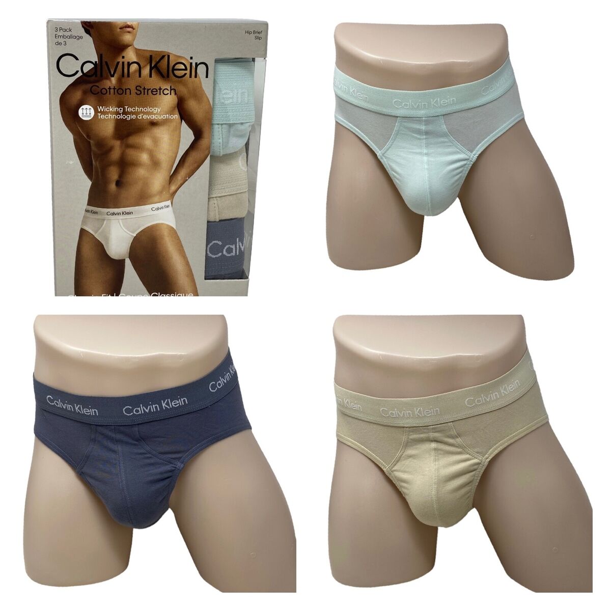 Paquete de 3 Calzoncillos a la cintura Calvin Klein - Tela algodón stretch en color beige, celeste y gris Talla XXL