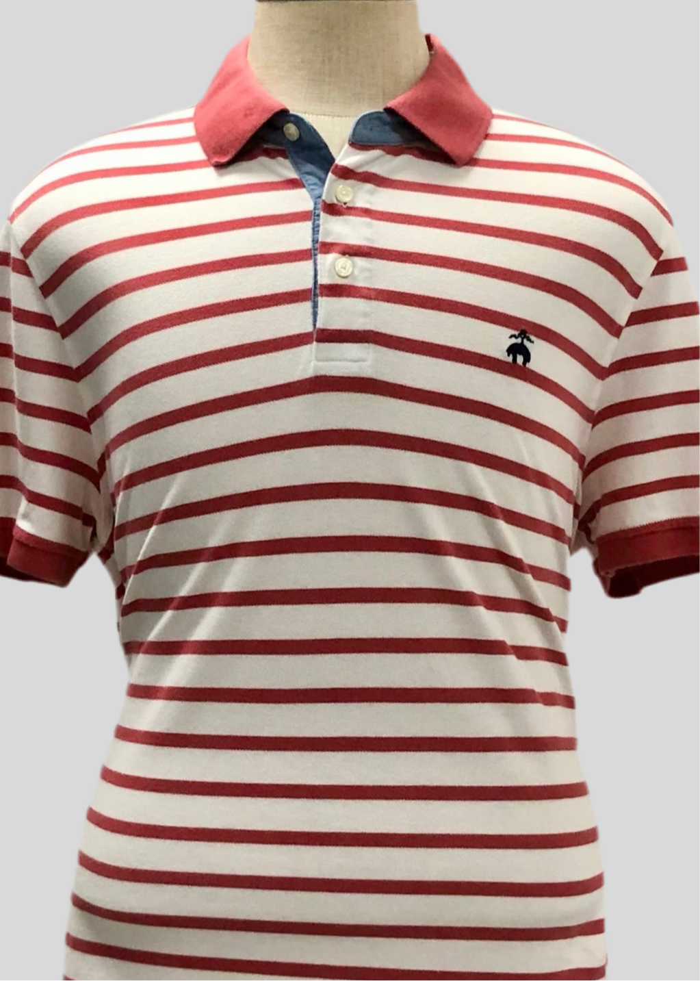 Camiseta Polo Brooks Brothers 🐑 con patrón de rayas en color rojo y blanco Talla XXL Entalle Slim Fit