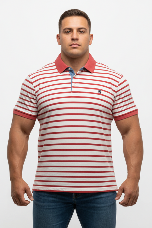Camiseta Polo Brooks Brothers 🐑 con patrón de rayas en color rojo y blanco Talla XXL Entalle Slim Fit