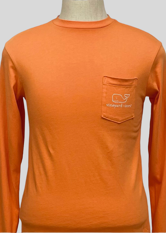 Camiseta de bolsillo Vineyard Vines 🐳 color naranja con Diseño de ballena en blanco Talla XS