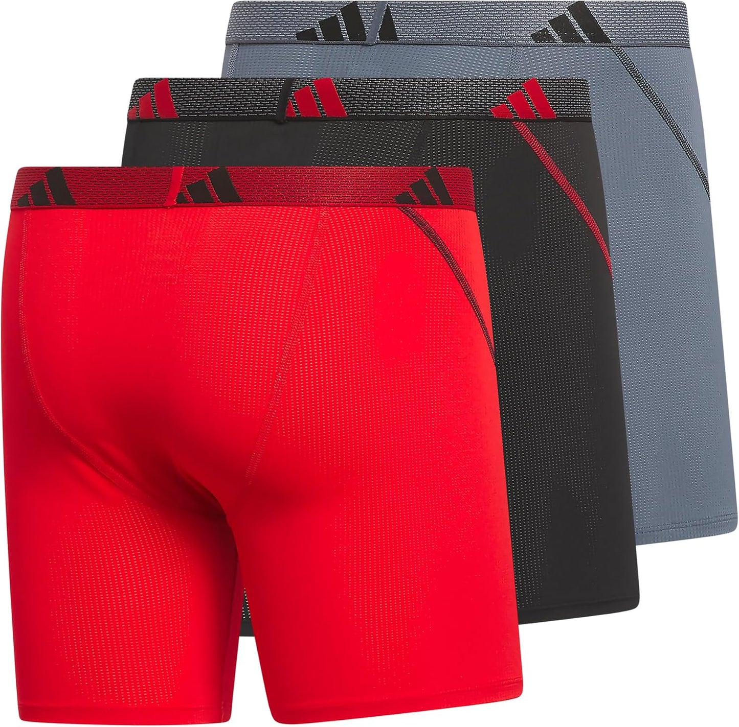 Combo de 3 Boxers Briefs Adidas Tela Performance color rojo, negro y gris Talla L