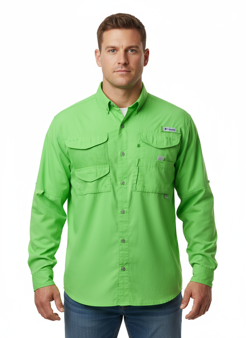 Camisa Columbia 🔹Modelo Superhead color verde intenso con Omni Shade Manga larga Talla L