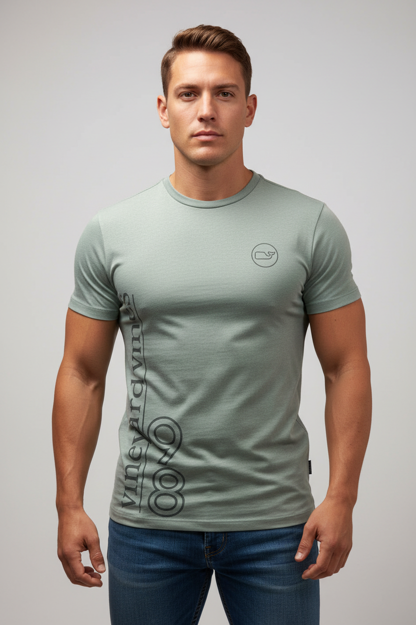 Camiseta cuello redondo Vineyard Vines 🐳 Performance color gris claro con Diseño de ballena Talla S