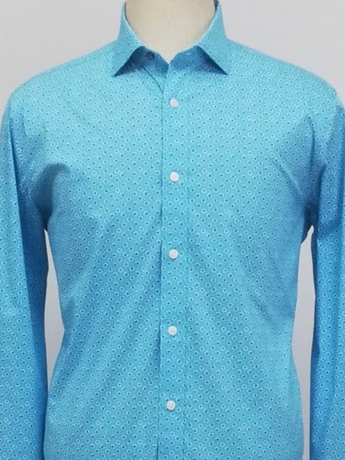 Camisa de botones Psycho Bunny 🐰 en color celeste y patron de flores en blanco Talla M Entalle Slim Fit