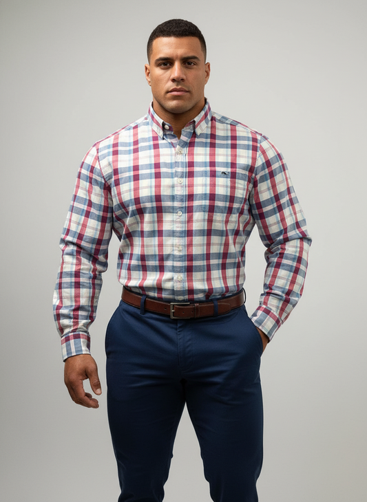 Camisa de botones Vineyard Vines 🐳 de cuadros en color rojo, gris y blanco Talla M Entalle Slim Fit