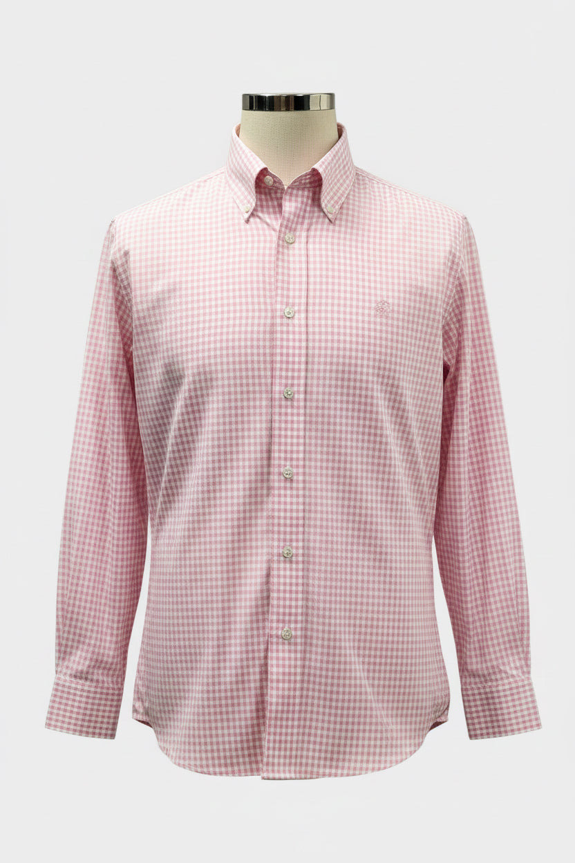 Camisa de botones Brooks Brothers 🐑 de cuadros gingham en color rosado claro y blanco Talla L Entalle Regular