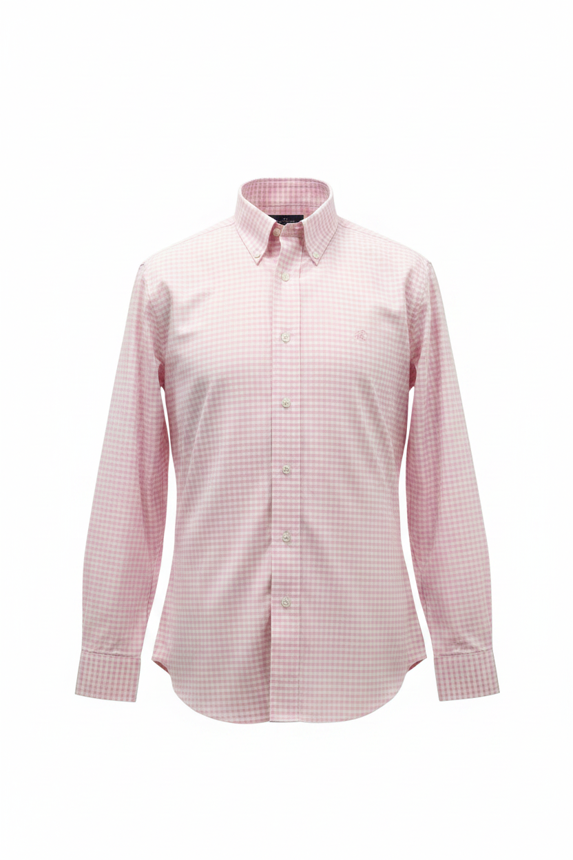 Camisa de botones Brooks Brothers 🐑 de cuadros gingham en color rosado claro y blanco Talla L Entalle Regular