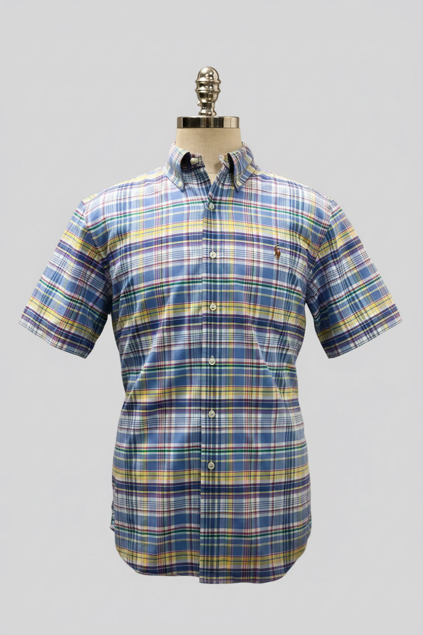 Camisa Polo Ralph Lauren 🏇🏼 de cuadros tartan en color azul, celeste y amarillo Talla XL Entalle Regular