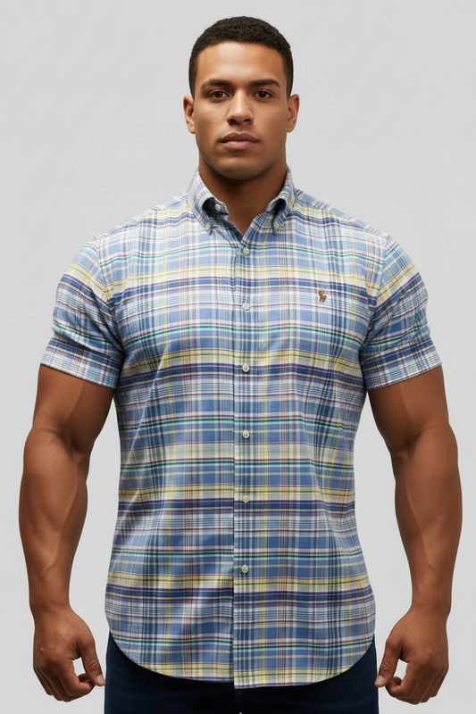 Camisa Polo Ralph Lauren 🏇🏼 de cuadros tartan en color azul, celeste y amarillo Talla XL Entalle Regular