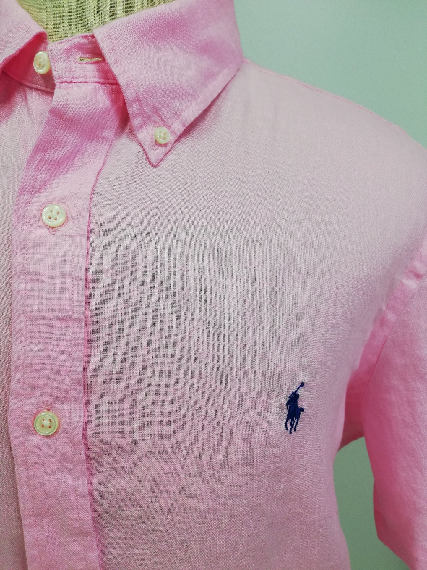 Camisa Polo Ralph Lauren 🏇🏼 de Lino en color rosado claro Talla XL Entalle Clásico