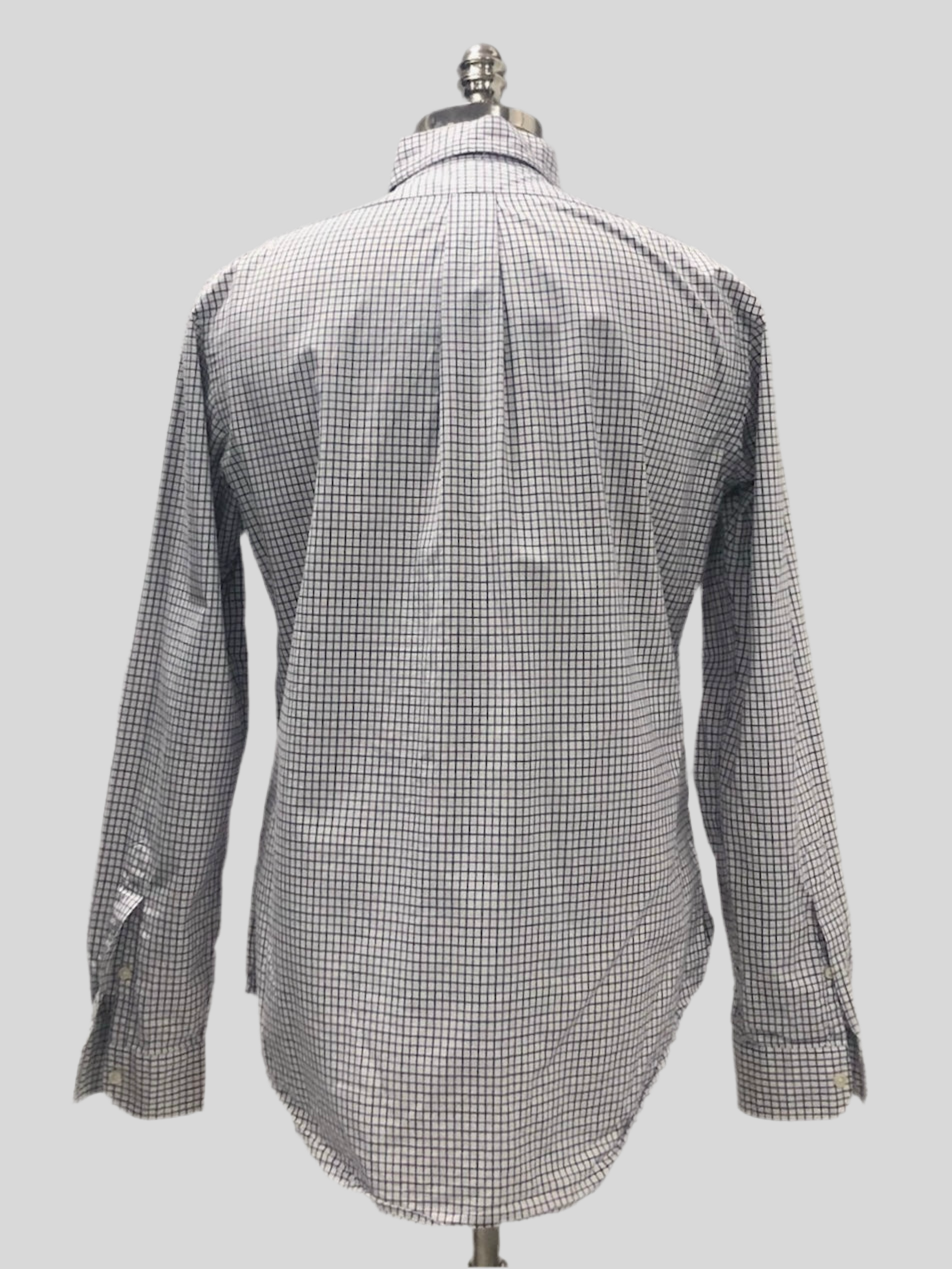 Camisa Polo Ralph Lauren 🏇🏼 color blanco con patron de cuadro azul y morado Talla M Entalle Custom Fit