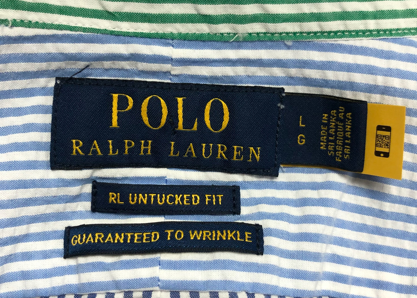 Camisa de botones Polo Ralph Lauren 🏇🏼 Seersucker de rayas en verde claro, rosado y azul Talla L Entalle Regular