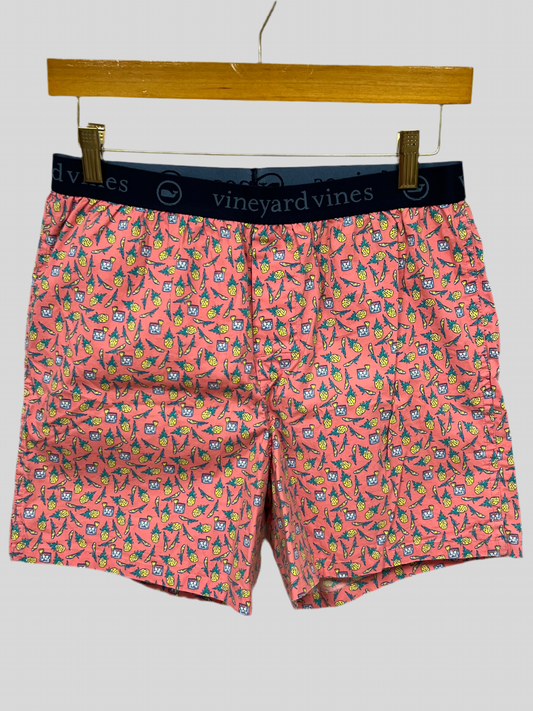 Boxer marca Vineyard Vines 🐳 Tela de algodón stretch color rosado magenta y diseño de piñas Talla S