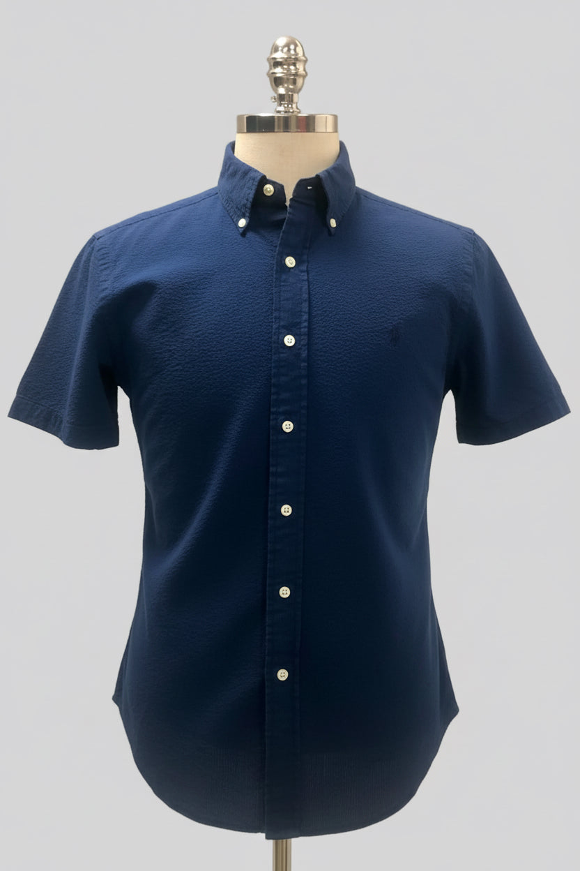 Camisa Polo Ralph Lauren 🏇🏼 Seersucker Color azul navy Talla M Entalle Slim Fit