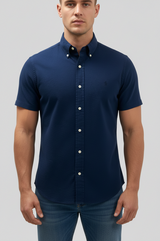 Camisa Polo Ralph Lauren 🏇🏼 Seersucker Color azul navy Talla M Entalle Slim Fit